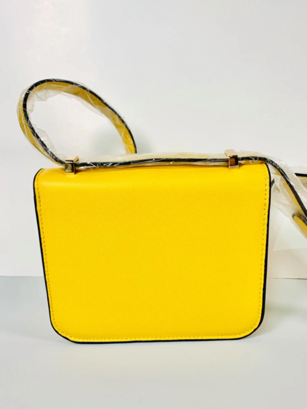 Gold Initial H Closure Crossbody Shoulder Bag Vibrant Yellow Box Silhouette